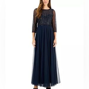 J Kara Navy Beaded Maxi Dress